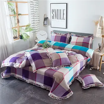 

New Purple Lattice Stripe Printing Full Queen King Size Duvet Cover Bed Sheet Bed Linen Bedspread Pillowcases Bedding Set 4/6pcs