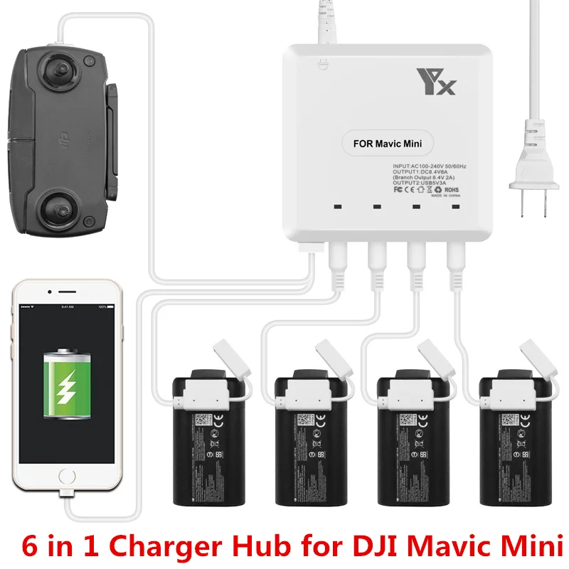 Best ZYG 6 in 1 Mavic Mini Charger Battery Charge Remote Control phone Tablet Charge For DJI Mavic Mini Charger Hub With USB Port 