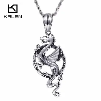 

Punk Dragon Necklace For Men Fashion Stainless Steel Chinese Lucky Animal Dragon Pendant Long Chain Necklace Cheap Gifts