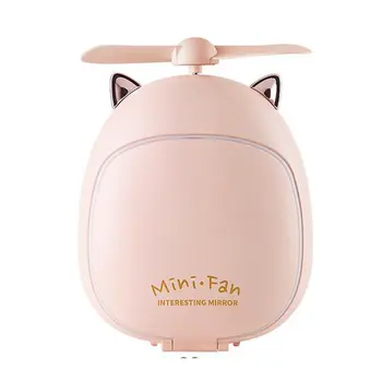 

Portable Fan Creative Cartoon Beauty Makeup Mirror Lamp Fan Handheld Portable Usb Charging Small Fan Led Student Gift