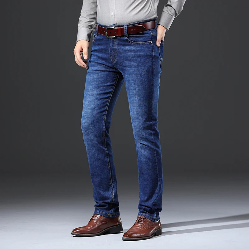 Осень зима новые мужские облегающие джинсы деловые повседневные Эластичные Обтягивающие джинсы черные синие джинсовые штаны мужские Брендовые брюки 38 40