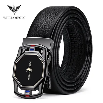 

WILLIAMPOLO Belt Men Ratchet Belts Leather Soft Automatic Buckle Genuine Leather Double Faced Cowhide Business Belts