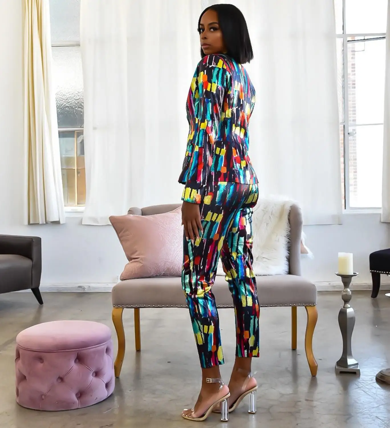 Echoine Colorful Print Women Pant Suits Blazer Jacket & Pencil Pant 2 Piece Set OL Work Office business suits combinaison femme Echoine Colorful Print Women Pant Suits Blazer Jacket & Pencil Pant 2 Piece Set OL Work Office business suits combinaison femme