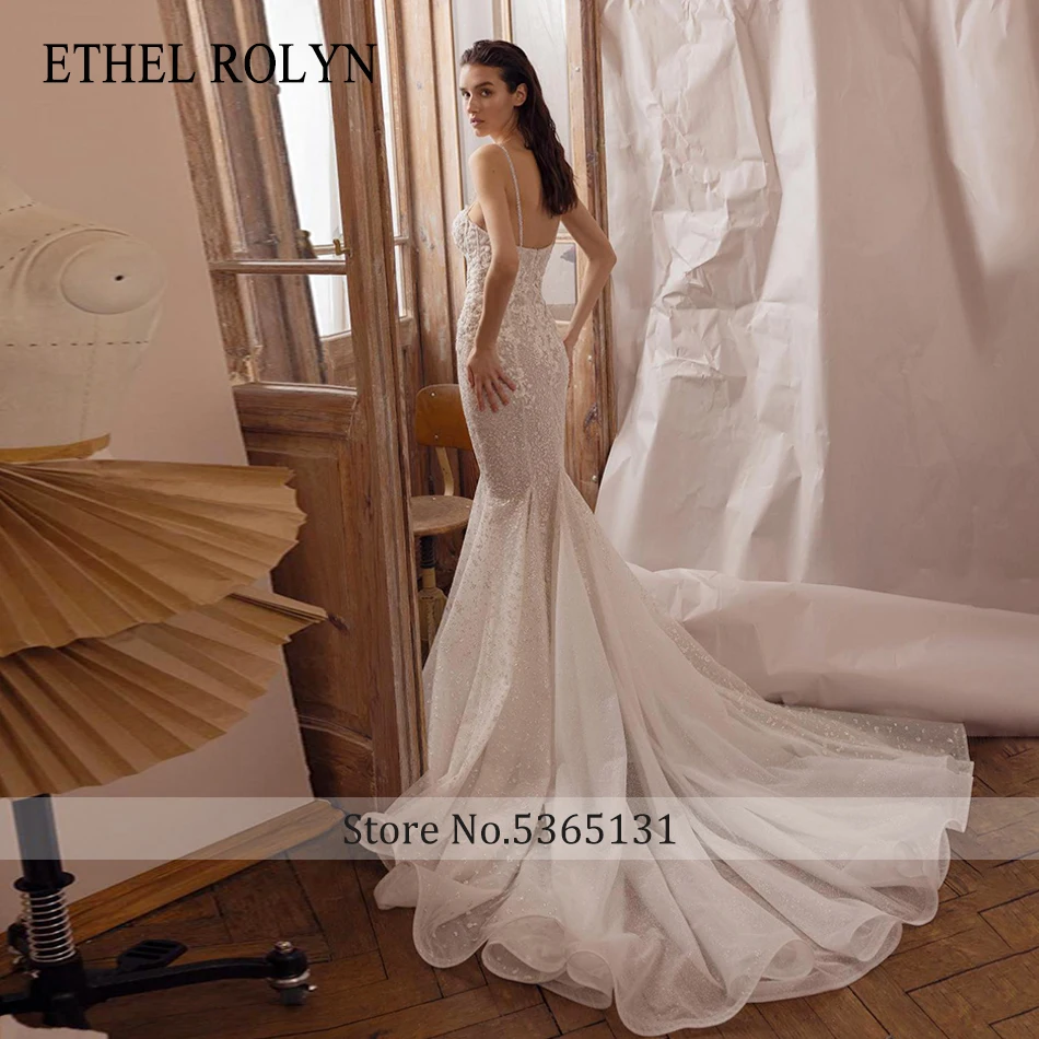 ETHEL ROLYN Abito da sposa a sirena Elegante abito da sposa lucido con perline e spalline ricamate senza schienale - Image 4