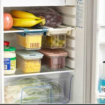 

Household Kitchen Double-layer Storage Box Refrigerator Fruit and Vegetable Drain Basket Button Storage Box
