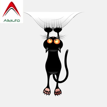 

Aliauto Funny Black Cat Catches Down Car Sticker Window Decorative PVC Decal for Volkswagen Polo Audi A4 Q3 C5 6p ,12CM*16CM