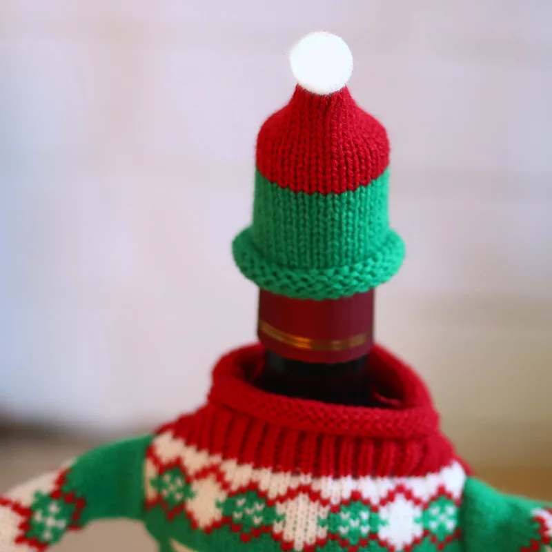 Рождественское вязанное вино свитер крышка бутылки мешок Рождество Новогоднее украшение трикотажные рождественские лося пивные Чехлы для бутилок вина