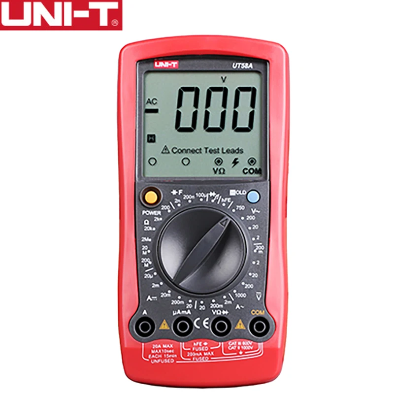 Uni-t UT58A UT58B UT58C UT58D Цифровой мультиметр хранение данных ручной диапазон AC DC Вольтметр Амперметр Омметр