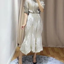 Miyake/весенне-летняя плиссированная юбка с эластичной резинкой на талии, однотонная воздушная юбка средней длины с цветочным принтом