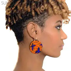 SUNGIFT 1 пара Дашики батик Серьги Африканский стиль круглые кнопки печати серьги уха ювелирные изделия вечерние аксессуары