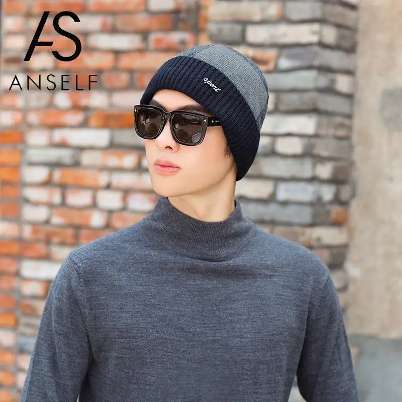 2020 Autumn Winter Caps Men Knitted Beanies Hat Fall Warm Plush Fleeces Lined Dome Thick Knitting Cap Skullies Street Headwear | Аксессуары