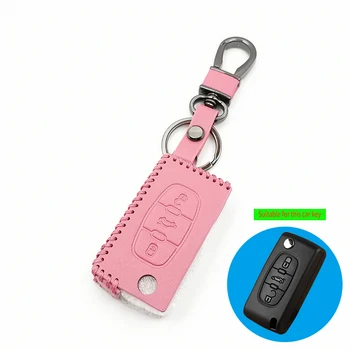 

High quality leather key cover 3 button key case for Peugeot 207 307 308 407 408 For Citroen C3 C4 C4L C5 C6 keys protect shell
