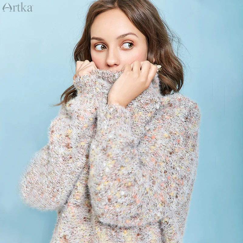 ARTKA Осень Зима женский свитер модный цветной вязаный свитер плотный теплый Свободный пуловер с круглым вырезом YB11393Q