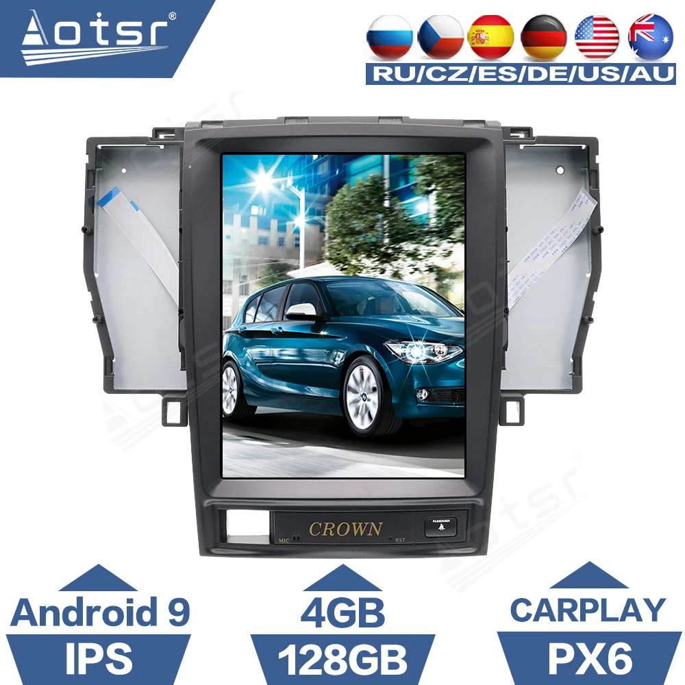 4 + 128G для Toyota Crown Android автомобильный мультимедийный плеер 2006 2009 PX6 Tesla style радио Carplay
