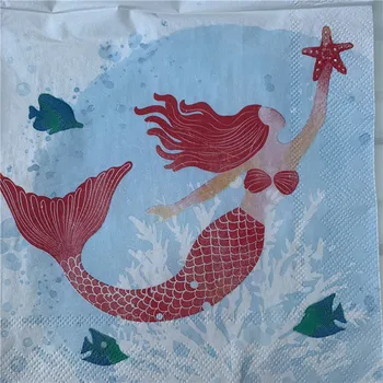 

20 Vintage napkin paper tissue cartoon Mermaid beauty sea starfish coral decoupage crafts wedding birthday party dinner decor