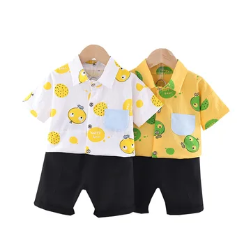 

New Summer Children Casual Clothing Baby Boys Girls Print Lapel T Shirt Shorts 2Pcs/sets Kids Infant Clothes Toddler Sportswear