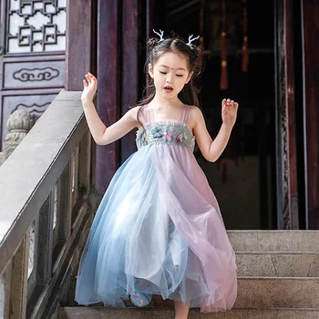 

Chinese Style Retro Hanfu Dress Toddler Girls Chinese Folk Dance Costumes Oriental Embroidery Kids Tang Suit Performance