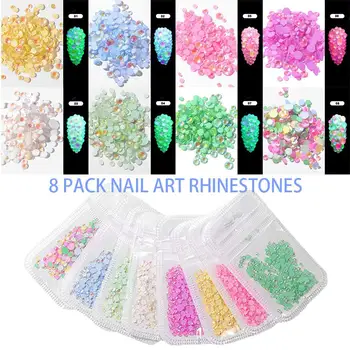

8 Pack Nail Art Rhinestones Fluorescent Diamonds Decorations Accessories Mixed Glow Crystals Gems For DIY Nail Manicure