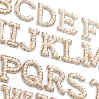 

26 Letter Gold Rhinestone Pearl English Alphabet Patch 3D Beaded Stickers Mixed Embroidery Patch For Clothing Logo Diy Applique