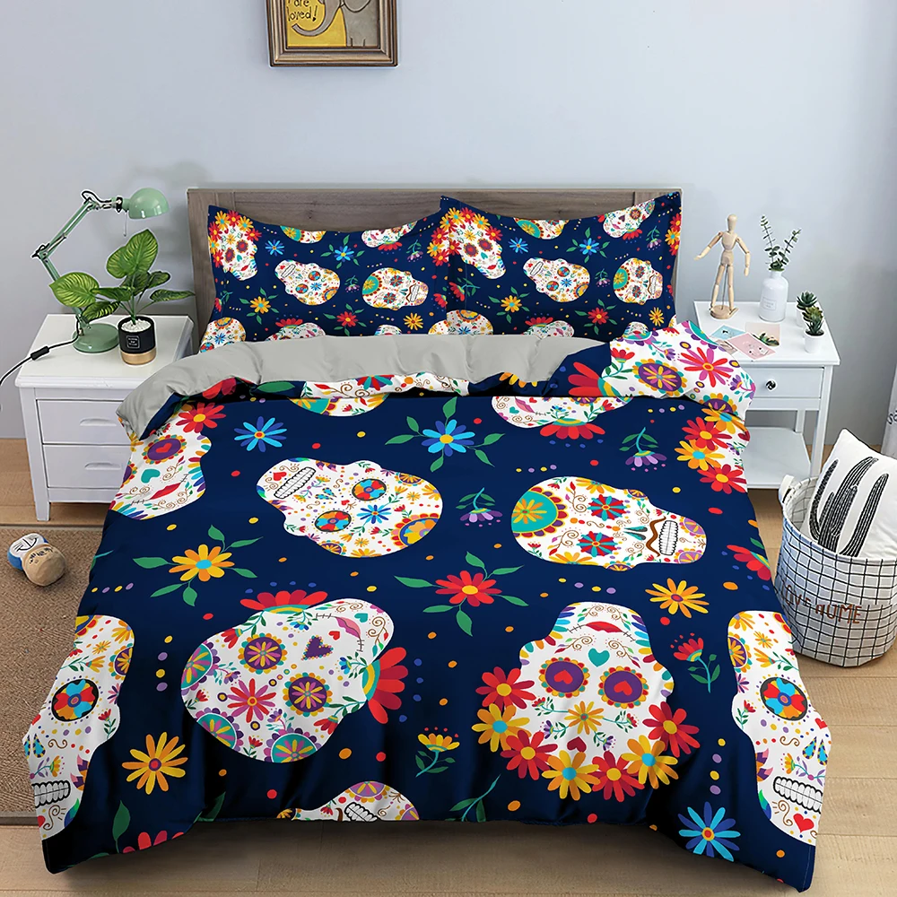 

3D Colorful Candy Skull Bedding Sets Duvet Cover Bed Linen Bedclothes Twin/Queen/King Size Bed Room For Kids Bedding Gifts