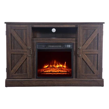 

Electric Fireplace and Wooden TV Cabinet 47" Long Heater with Small Remote Control 1400W Three Flame Level Fake Firewood Warmer