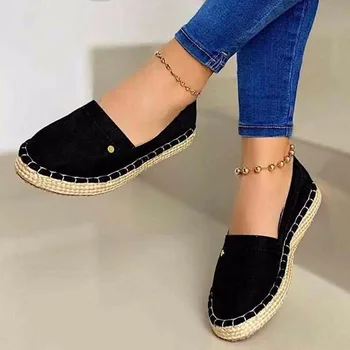 

GIGIFOX 2020 Big Size 43 Slip On straw Fashion Leisure Loafers Canvas Flats Women Casual Shoes Female Footwear
