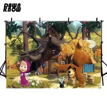 Виниловый фон для фотосъемки с героями мультфильма «Маша и Медведь» для детской фотосъемки с изображением леса для детской фотостудии G065
