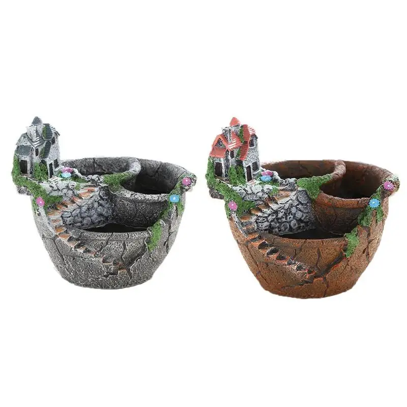

Pastoral Villa Resin Flowerpot Succulent Plants Planter Desktop Potted Holder Home Decoration Flower Pot Gift
