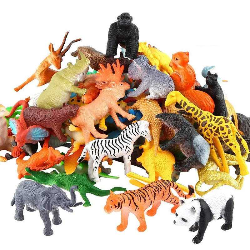 53Pcs/set Animal Toy Simulation Mini Jungle Dinosaur Wildlife Model Wild Zoo Plastic Collection Kids Model Action Character Toy