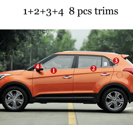 Накладки на окна автомобиля из нержавеющей стали для hyundai Creta hyundai ix25 hyundai Cantus - Цвет: 8 pcs trims