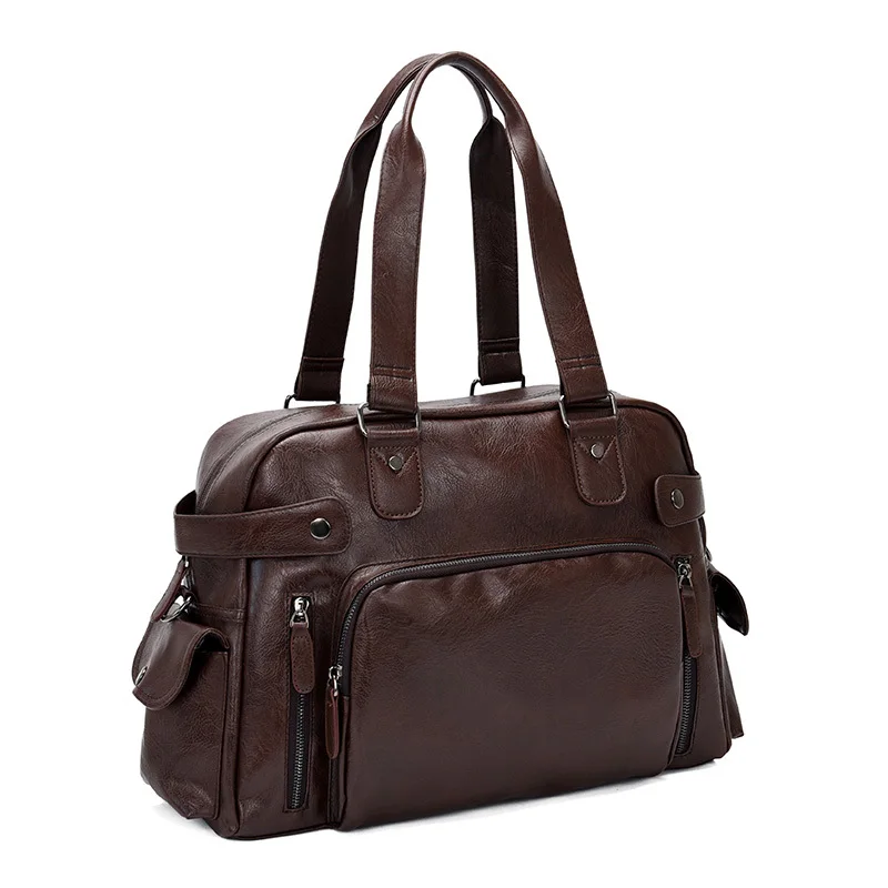 

Vintage Designer Leather Bags For Men High Quality Brown Travel Handbag Waterproof Male Shoulderbag Large Capacity Business Tote