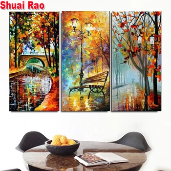 

3 piece Rain Tree Road Diamond Painting full square drill Diamond Embroidery round Abstract landscape Mosaic Triptych painting,