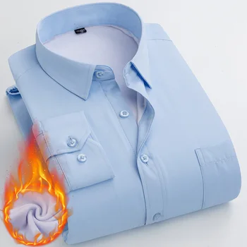 

Hot Sale Winter Shirts Men Cotton Polyester Add Wool Warm Shirt Men's Fashion Solid Long Sleeve Dress Shirt Male Business Blouse