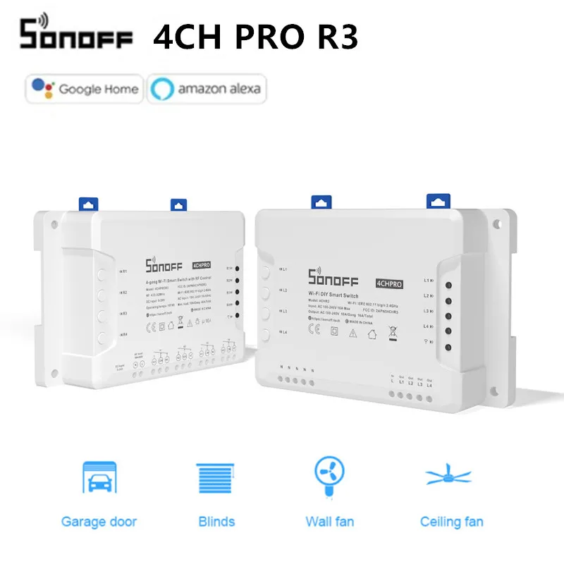 Умный светильник Sonoff 4CH Pro R2 Wifi 433 МГц RF 4 Gang 3 рабочих режима встроенный замок умный