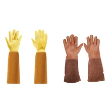 Gants de jardinage en cuir de vache avec Long gant de Protection avant bras, en cuir de chèvre respirant, résistant aux épines, M