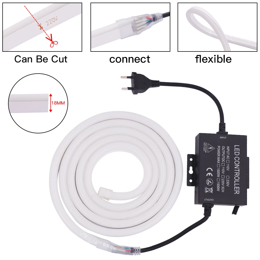 XUNATA Tira de luz LED regulable e impermeable con regulador de intensidad,  enchufe de EE. UU., SMD 5050 CA 110V 60 LEDs/m, tira de luces LED