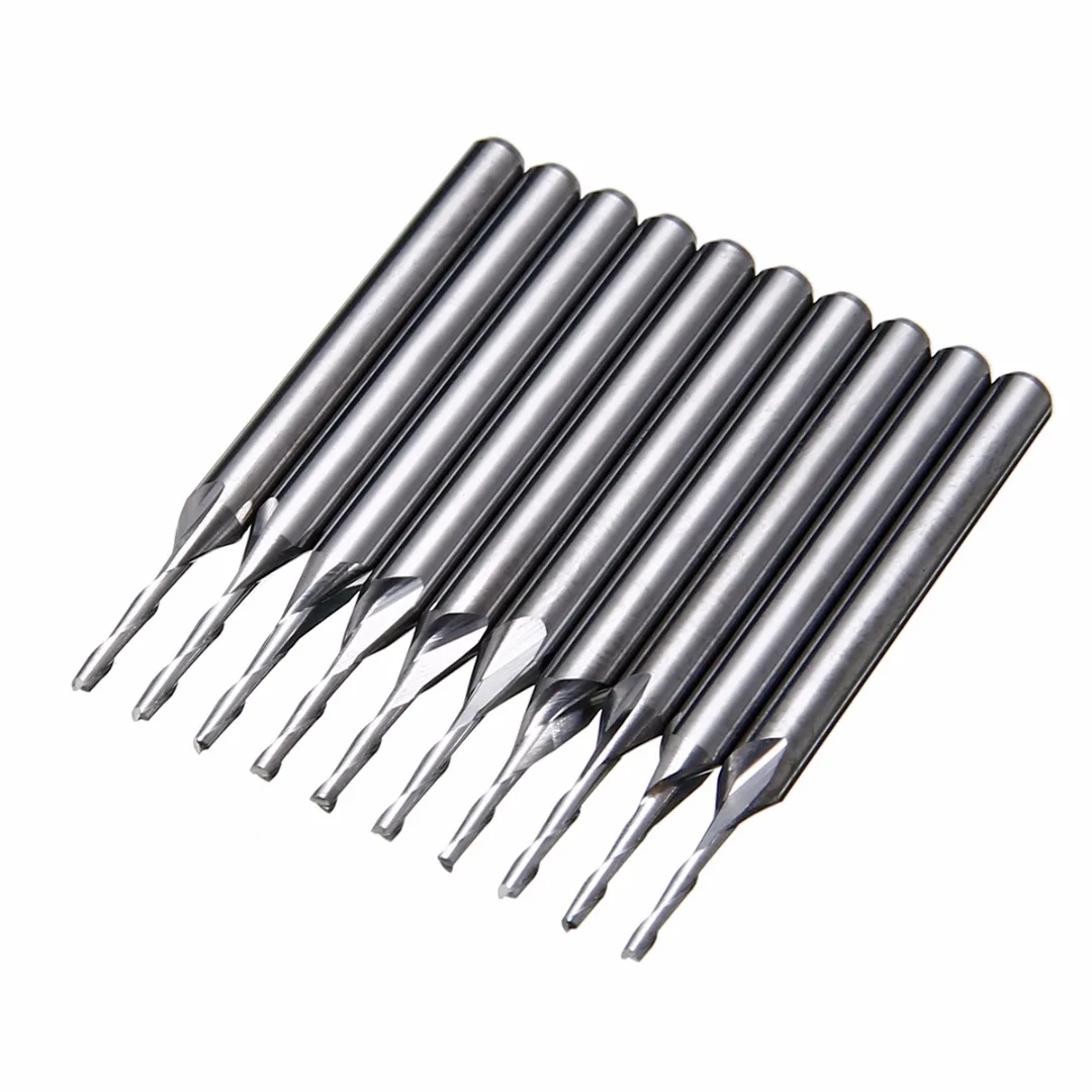 10Pcs Tungsten Steel 2 Flutes End Milling Cutter 1/8" 1mm Double Flute Spiral Carbide Flat Nose End Mill CNC Router Bit Mayitr