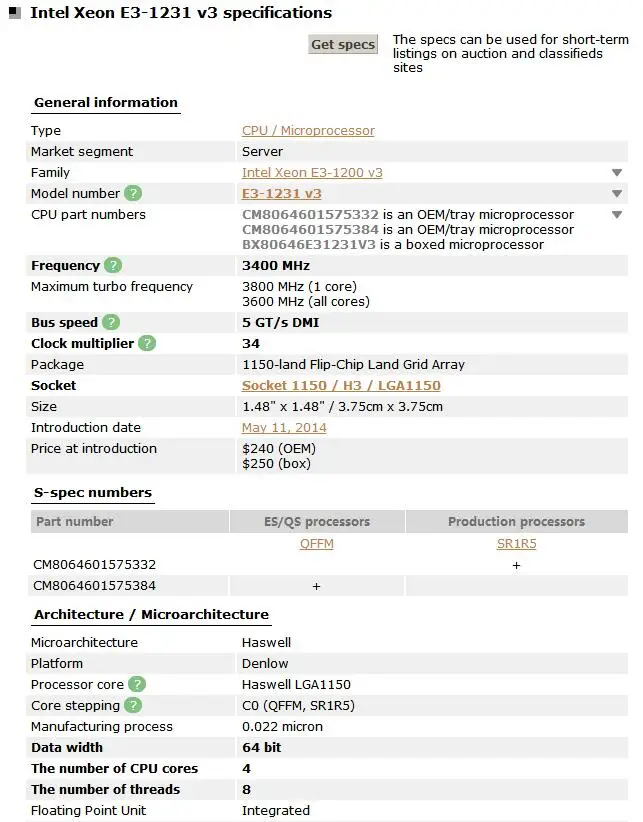 Процессор Intel Xeon E3-1231 V3 3,4 GHz E3 1231 V3 четырехъядерный процессор LGA 1150 cpu рабочий Рабочий стол E3-1231-V3