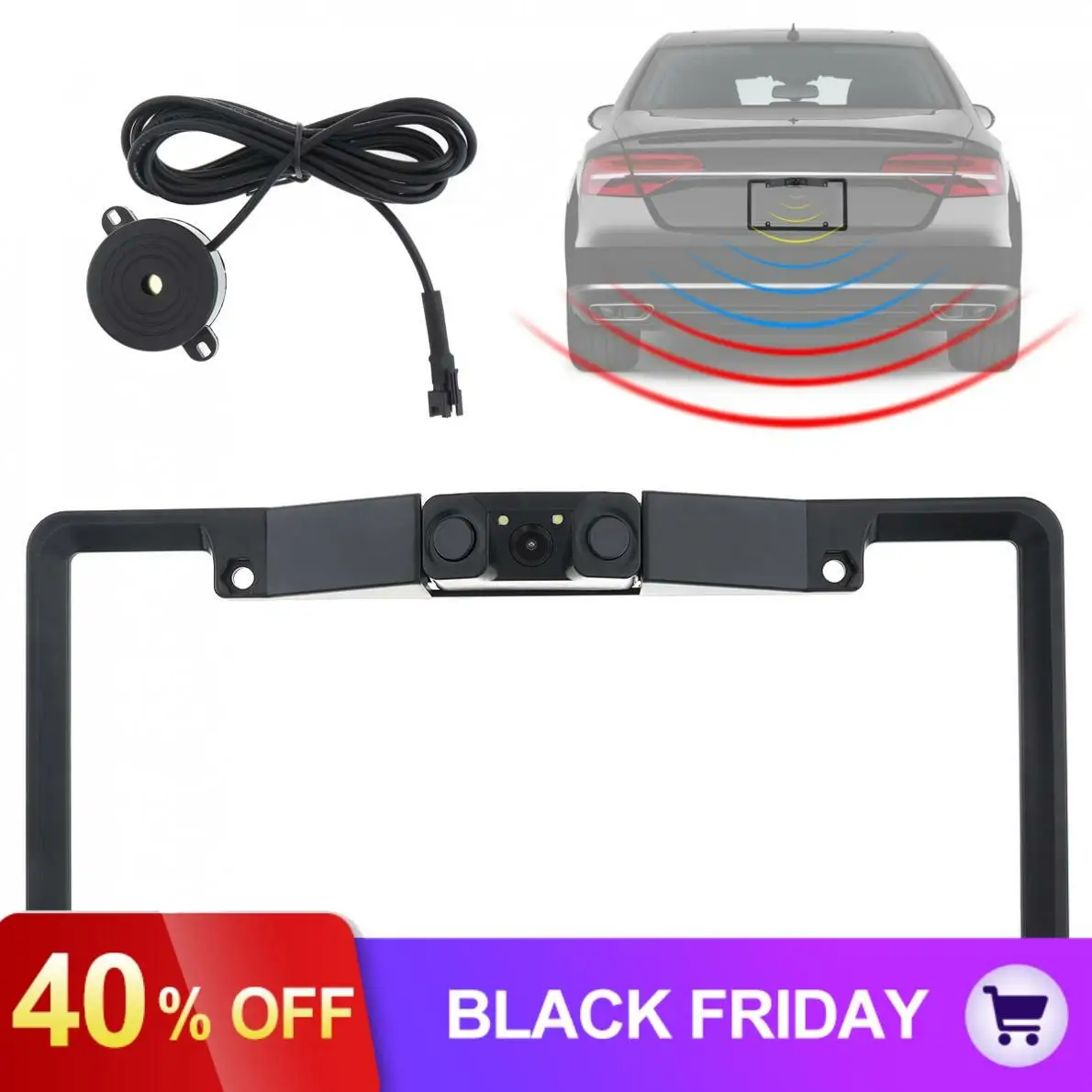 USA Car License Plate Camera Video Parking Sensor with LED Night Vision Rear View Rearverse Camera and Buzzer