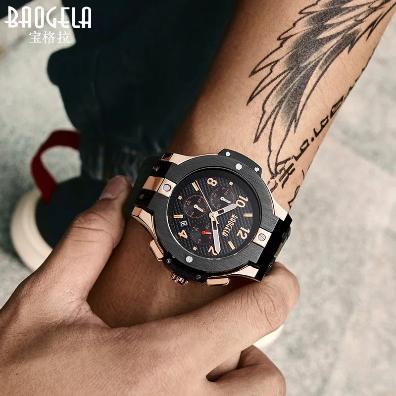 

Baogela Baogeqi Pull 1909 Sports Watch Men Multi-functional Watch Waterproof Chronograph Quartz Silica Gel MEN'S Watch