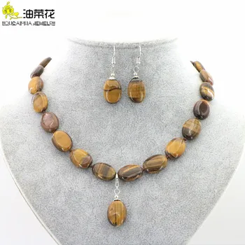 

Fashion Charm 13 Colors Natural Stone 13x18mm Oval Tiger Eye Stone Rubys Jades Necklace Earring Set Woman Girl Christmas Gift