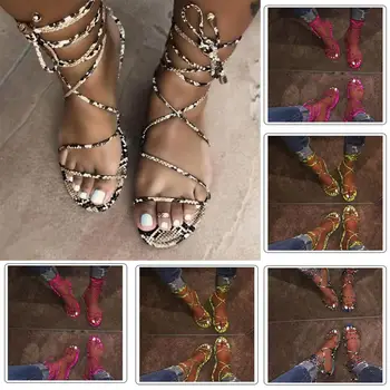 

Summer Flip Flops Gladiator Sandals Shoes Beach Cross Sandals Woman Slip On Flats Casual Women snake Rose Shoes Plus Size 36-43