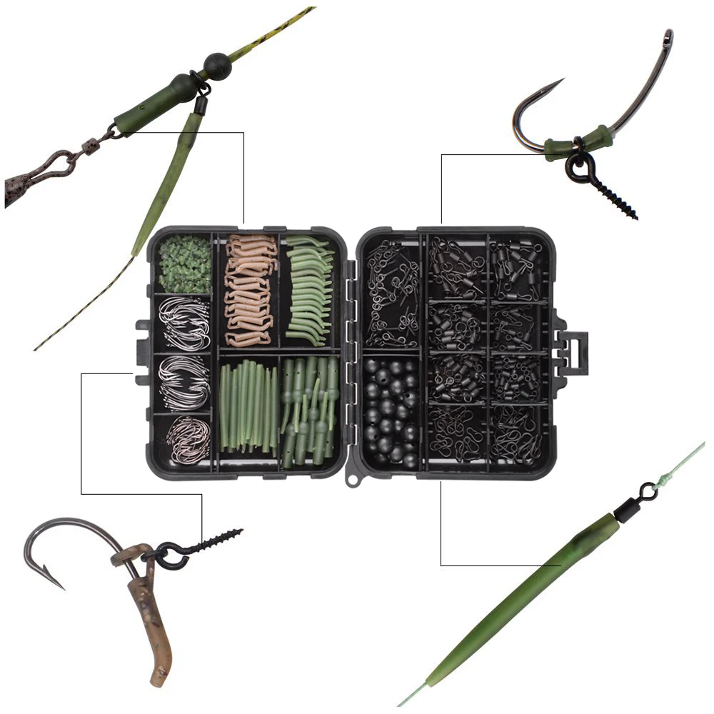 Fishing Tackle Kit Including Swivels Hooks Anti Tangle Sleeves