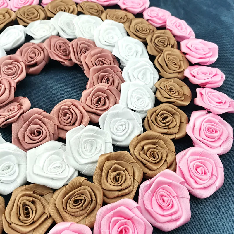 (30Pcs/pack) 40mm Mini High Quality Satin Rosette For Wedding Party Clothing Decoration Handmade DIY Ribbon Crafts Supplies