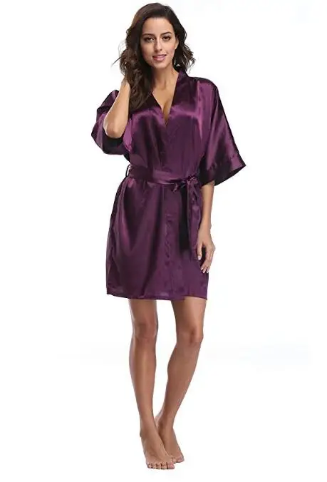 RB030 сексуальный большой размер, сексуальный атласный ночной халат, кружевной халат, идеальный свадебный халат для невесты, подружек невесты, халат для женщин - Цвет: purple