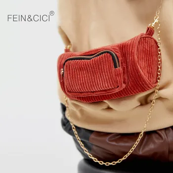 

Corduroy messenger bag women girls quality chains Cylindrical canvas shoulder bag 2020 new