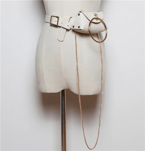 Модная мини-седельная сумка, съемная сумка на пояс из ПУ кожи, сумка на пояс с большим кольцом, украшенная цепочкой, сумка через плечо, сумка-мессенджер, Фанни-пакеты - Цвет: Apricot