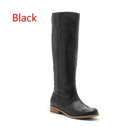 2024 Knees High Flat Boots Women PU Leather Suede Matte Boots Slip On Zapatos De Mujer Solid Riding Winter Shoes