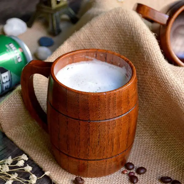 Large Oak Wood Mug Beer Cup with Handle Wooden Tankard Beer Stein Mug Milk Coffee Drink Cup Tota Height 10.5cm for Wedding Gift
