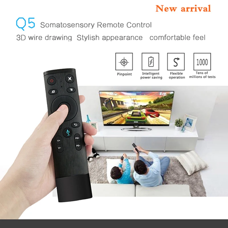 Q5 Voice Control 2.4G Fly Air Mouse For Gyro Sensing Game,2.4GHz Wireless Microphone IR Remote Control For Android TV Box,PC Q5 Voice Control 2.4G Fly Air Mouse For Gyro Sensing Game,2.4GHz Wireless Microphone IR Remote Control For Android TV Box,PC